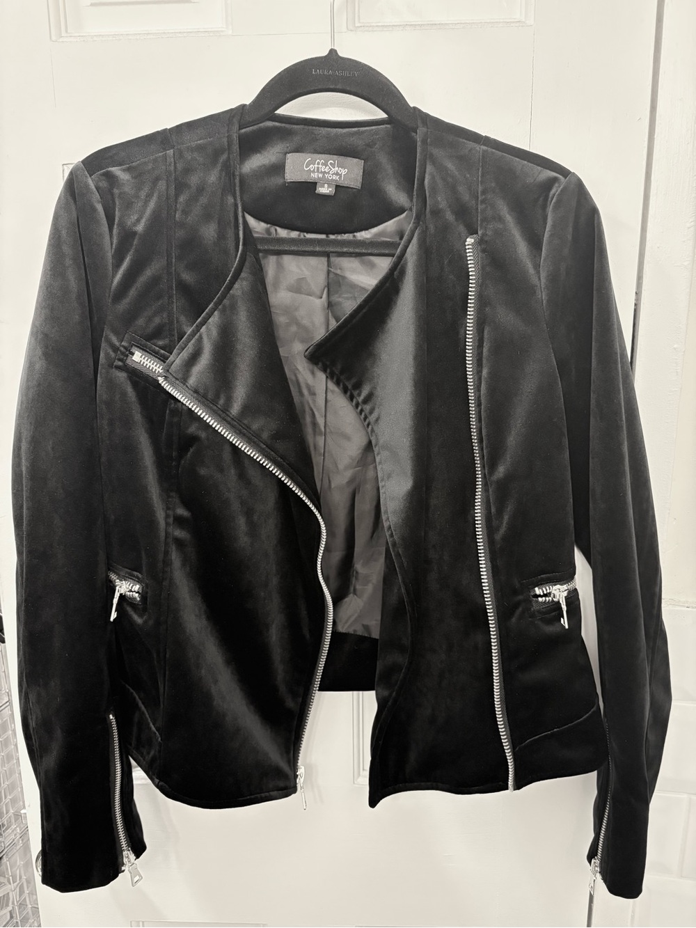 CoffeeShop Black Velvet Asymmetric Moto Jacket Size Small
